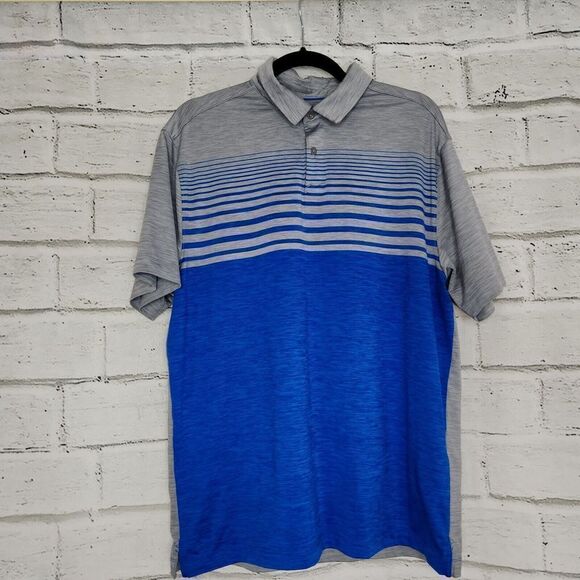 Under Armour Heat Gear Men's Gray Blue Collared Short Sleeve Polo Shirt Size L - Picture 1 of 16